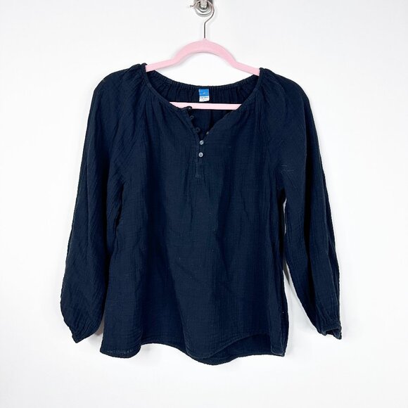 2/$30 Old Navy Shirred Double-Weave Blouse Lost At Sea Navy XS #A1633 - Picture 3 of 8